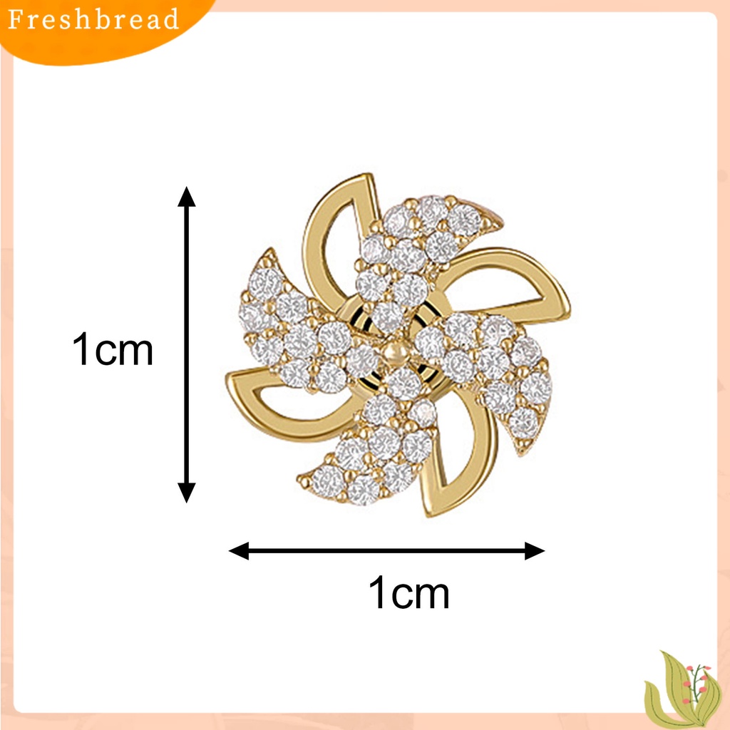 &lt; Freshbread &gt; Ear Studs Rotating Windmill Shape Rhinestone Gaya Korea Shiny All Match Stud Earrings Aksesoris Perhiasan