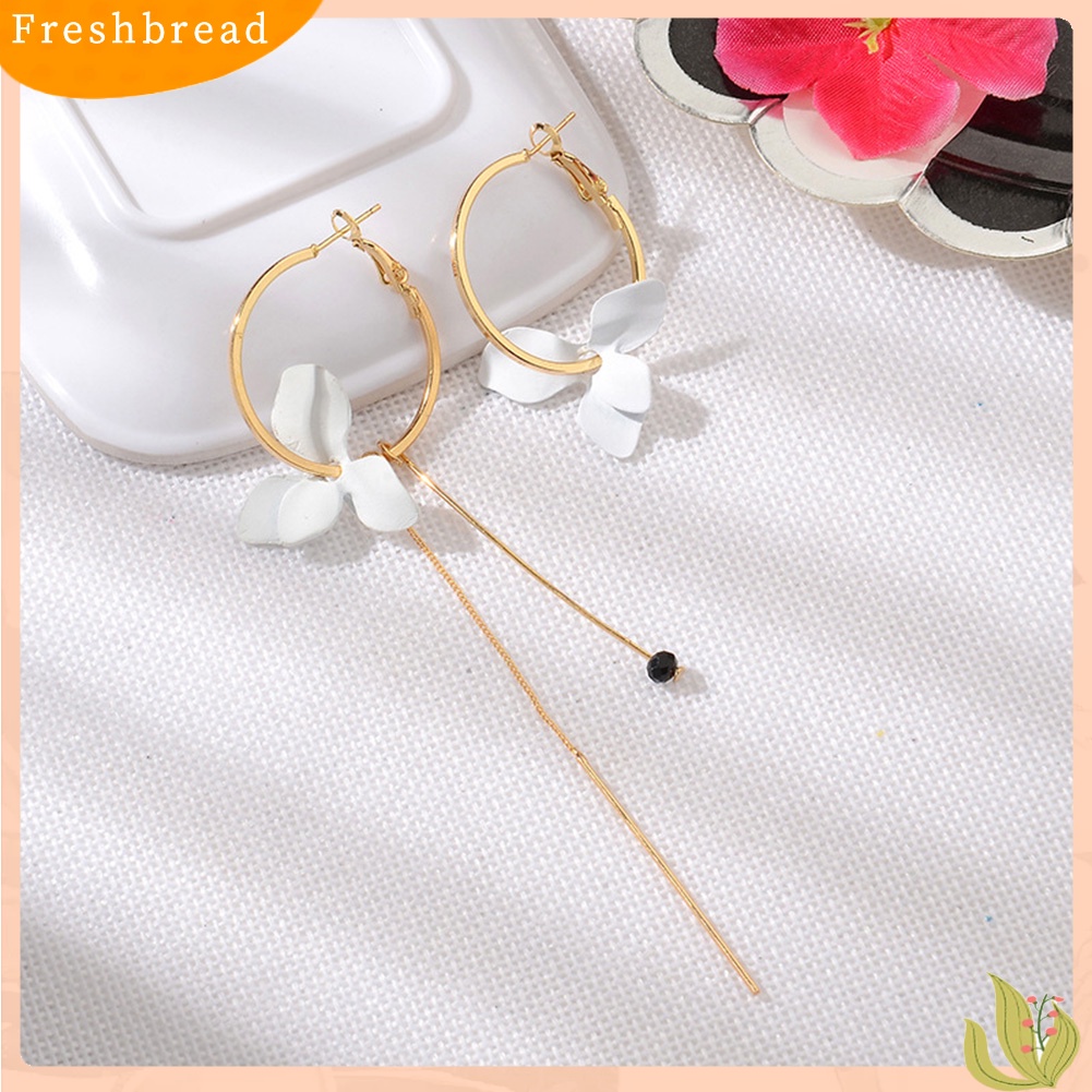 &lt; Freshbread &gt; Fashion Wanita Bunga Daun Asimetris Lingkaran Rantai Panjang Rumbai Hoop Earrings