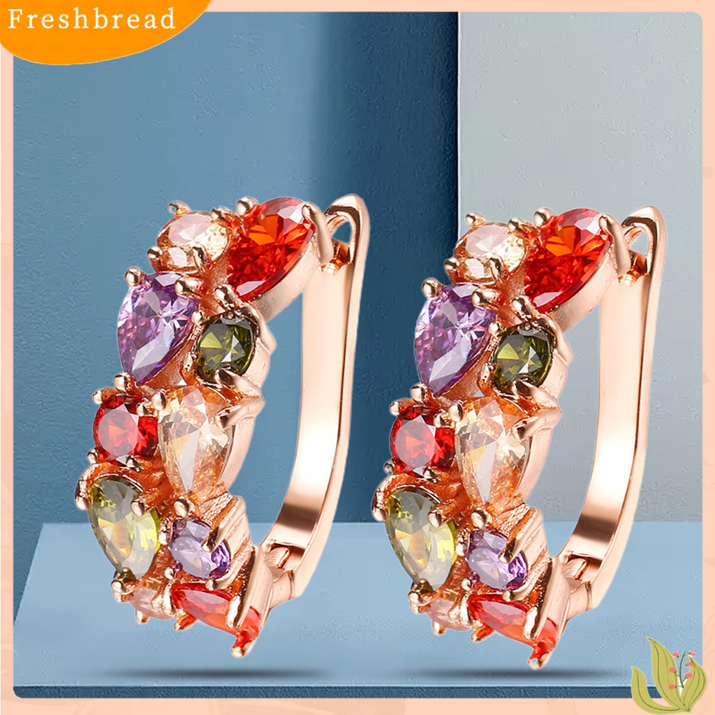 &lt; Freshbread &gt; 1pasang Anting Wanita Trendi Warna-Warni Cubic Zirconia Nyaman Dipakai Aksesori Anting Hoop Fashion Untuk Pesta