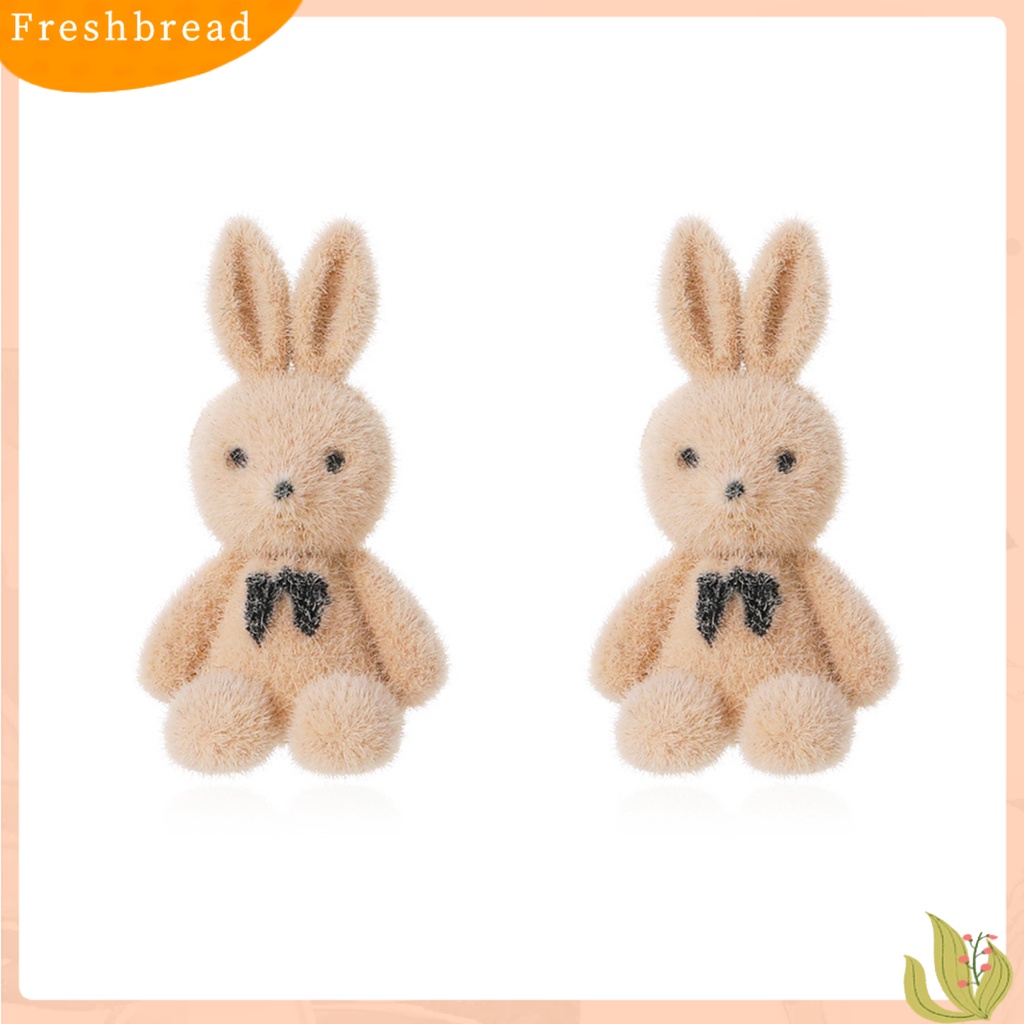 &lt; Freshbread &gt; 1pasang Ear Studs Elegant Silver plated Winter Hangat Flocking Velvet Rabbit Earrings Hadiah Hari Paskah