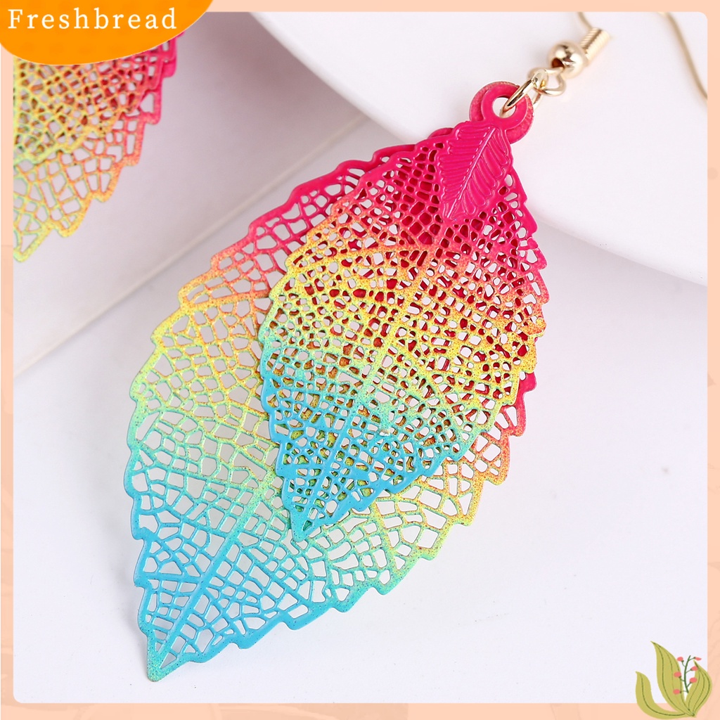 &lt; Freshbread &gt; 1pasang Menjuntai Anting Vintage Boho Panjang Fringe Berongga Keluar Warna-Warni Hias Hadiah Ulang Tahun Wanita Lapisan Ganda Daun Liontin Kait Anting Perhiasan Aksesoris