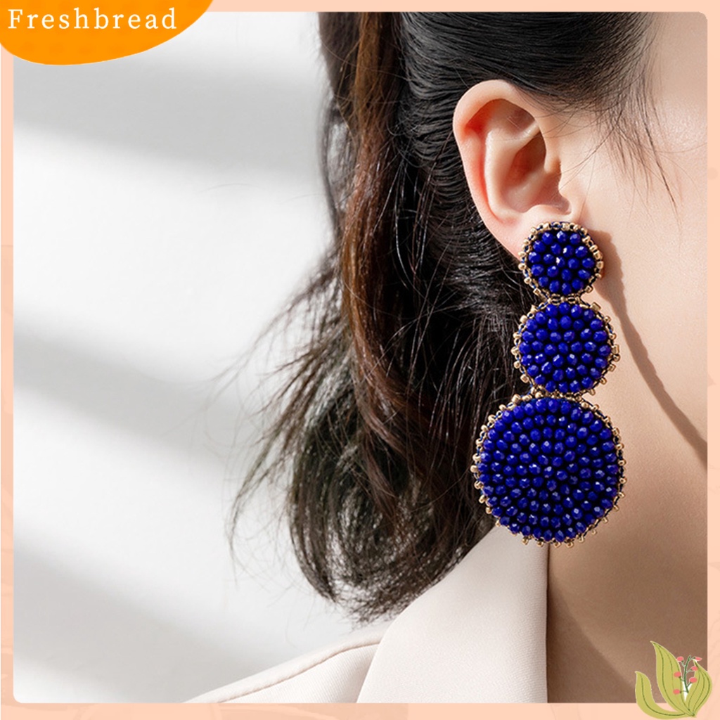 &lt; Freshbread &gt; 1pasang Anting Wanita Pengerjaan Yang Baik Tahan Lama Portabel Ringan Stainless Warna Kontras Bentuk Bulat Manik-Manik Simetris Prom Anting Perhiasan Wanita