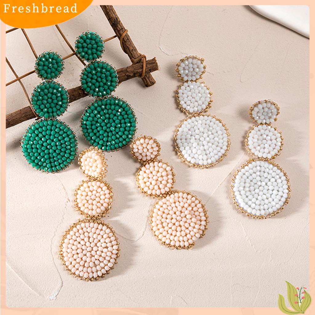 &lt; Freshbread &gt; 1pasang Anting Wanita Pengerjaan Yang Baik Tahan Lama Portabel Ringan Stainless Warna Kontras Bentuk Bulat Manik-Manik Simetris Prom Anting Perhiasan Wanita