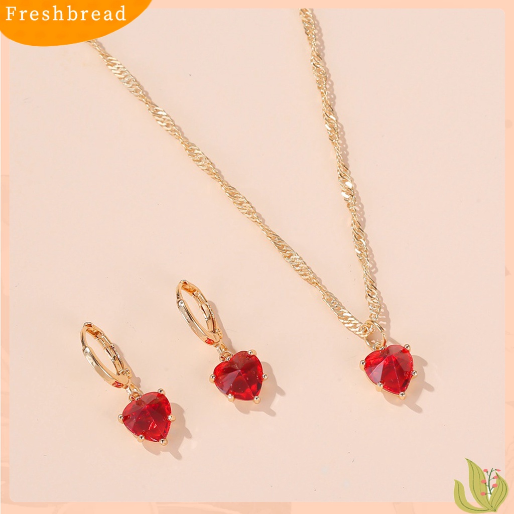 &lt; Freshbread &gt; Anting Menjuntai Hati Cubic Zirconia Perhiasan Manis Berkilau Anting Hoop Kalung Untuk Pakaian Sehari-Hari