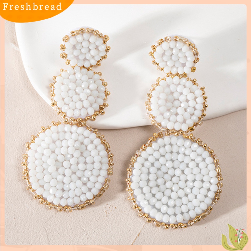 &lt; Freshbread &gt; 1pasang Anting Wanita Pengerjaan Yang Baik Tahan Lama Portabel Ringan Stainless Warna Kontras Bentuk Bulat Manik-Manik Simetris Prom Anting Perhiasan Wanita