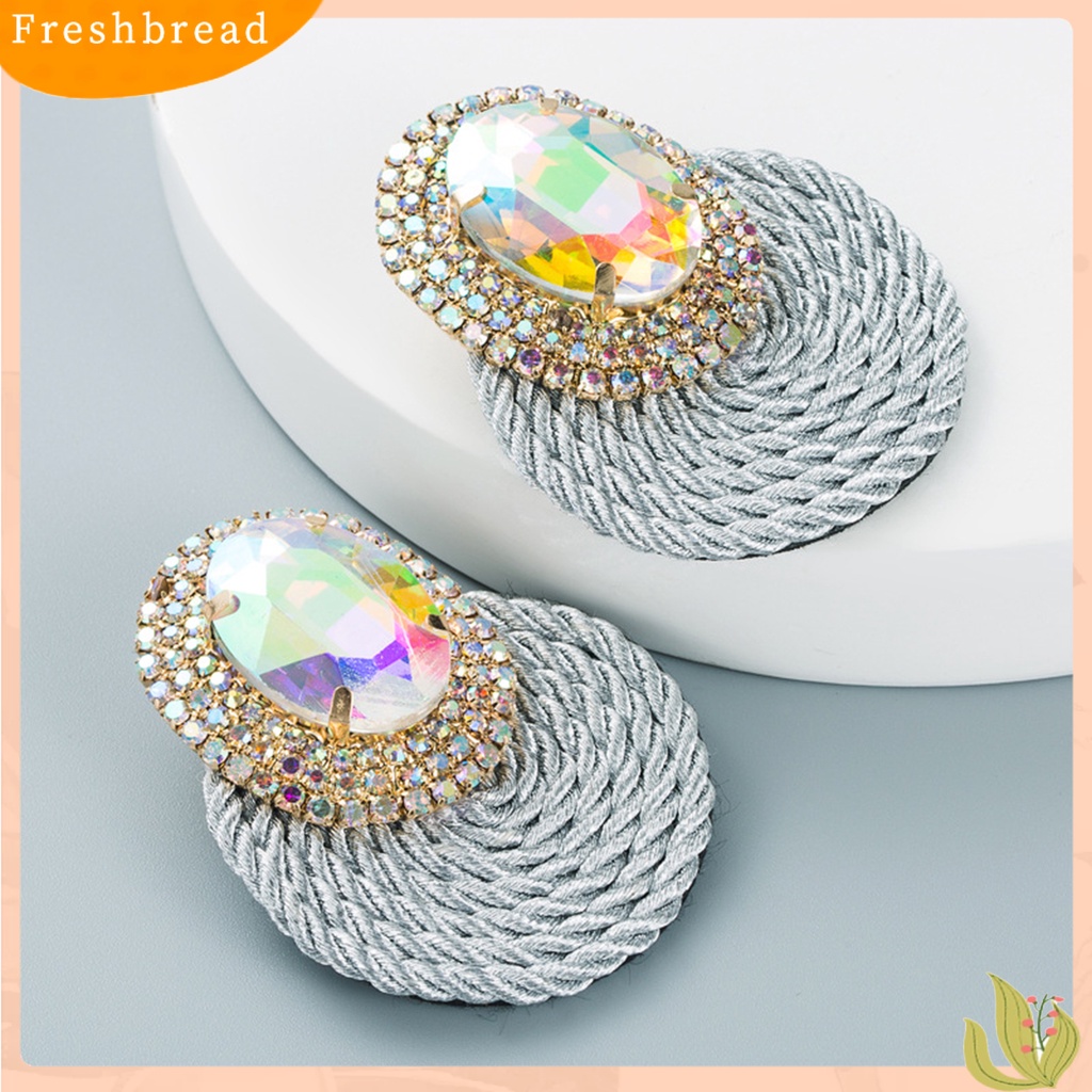 &lt; Freshbread &gt; 1pasang Anting Menjuntai Warna-Warni Berlian Imitasi Perhiasan Rajut Tangan Shiny Geometric Round Stud Earrings Untuk Pacaran