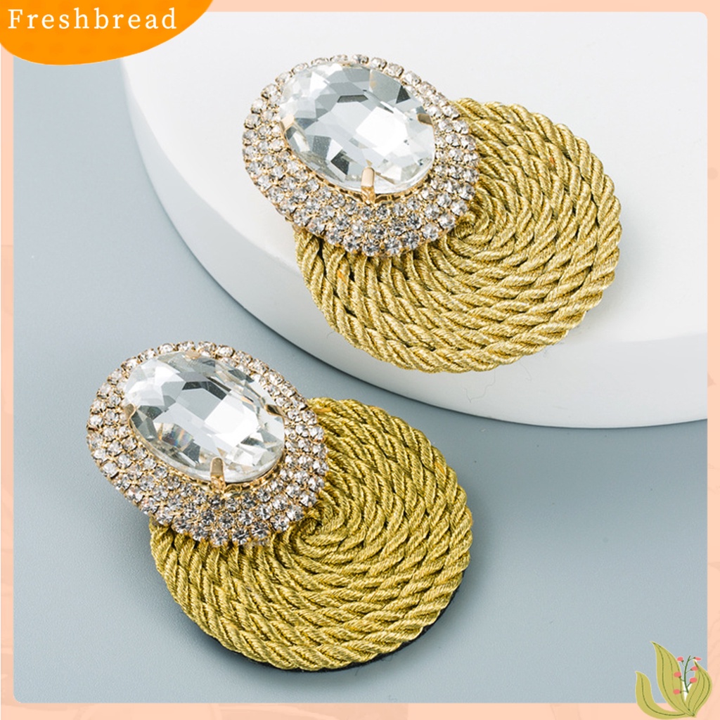 &lt; Freshbread &gt; 1pasang Anting Menjuntai Warna-Warni Berlian Imitasi Perhiasan Rajut Tangan Shiny Geometric Round Stud Earrings Untuk Pacaran