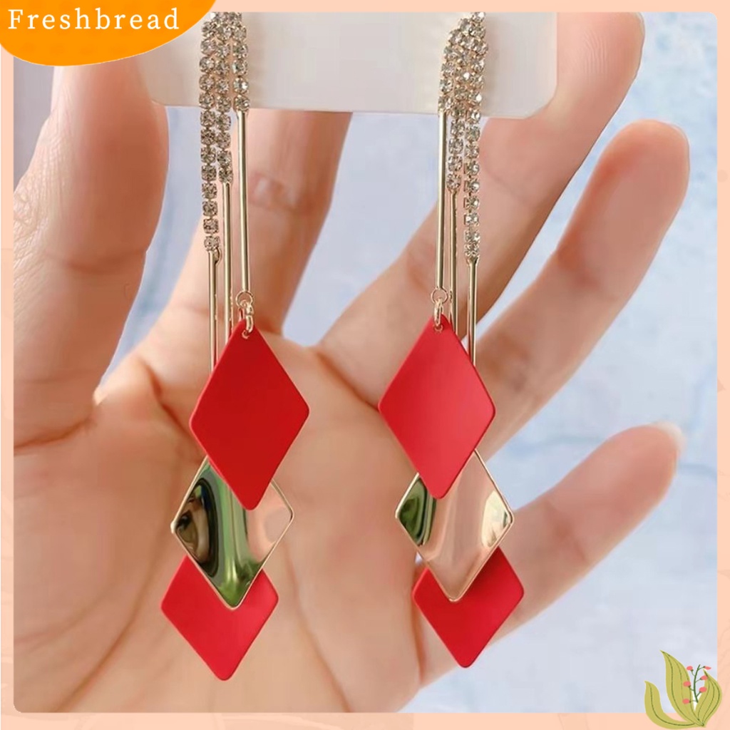 &lt; Freshbread &gt; 1pasang Anting Menjuntai Wanita Rumbai Berlian Imitasi Geometris Anggun Drop Earrings Untuk Hadiah