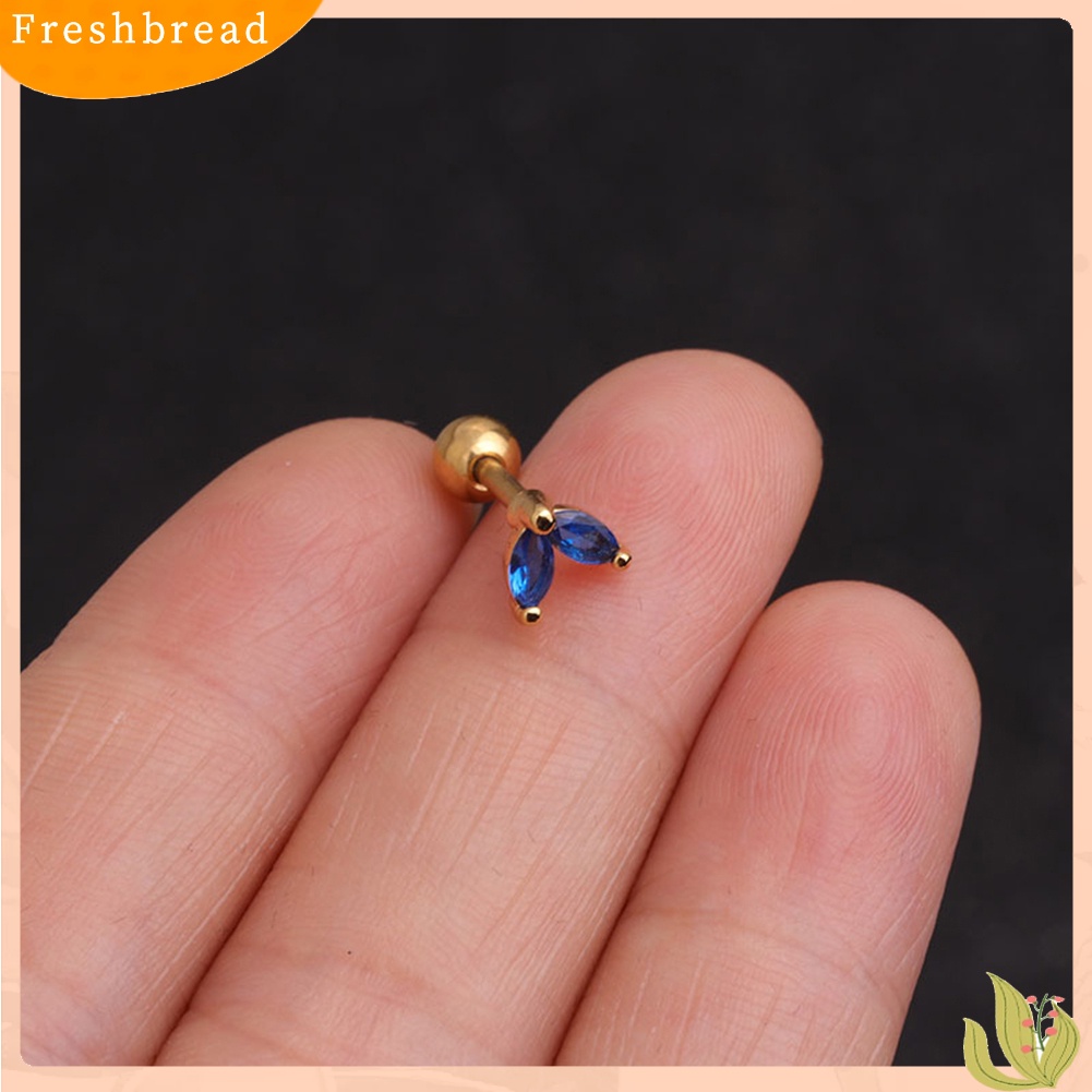 &lt; Freshbread &gt; 1Pc Wanita Cubic Zirconia Hias Daun Stud Anting Barbel Tulang Rawan Perhiasan Hadiah