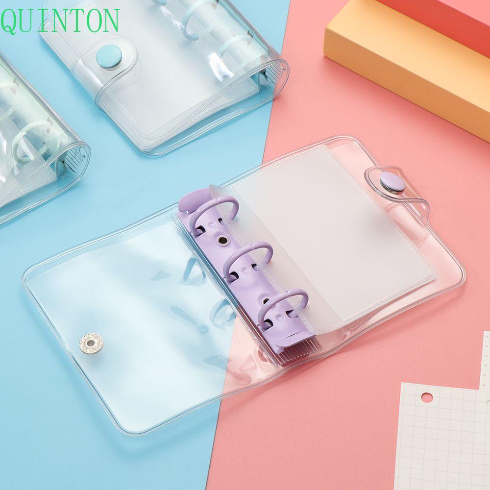 QUINTON Portable Binder Notebook Cover School Stationery 3 Hole Binder Clip Card Organizer Glitter Transparent PVC Notebook Pages Loose-Leaf Handbook Photo album