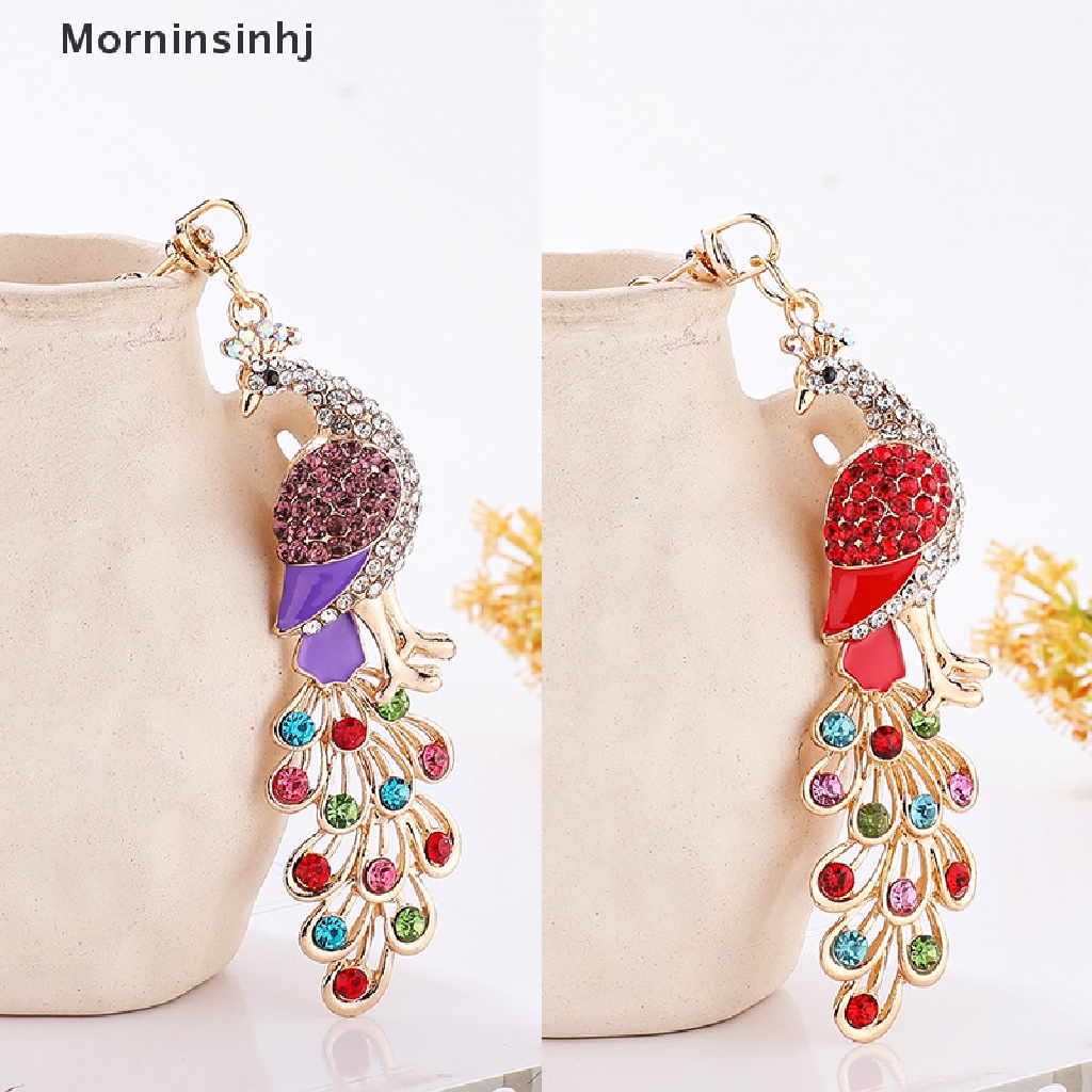 Mornin Bling Berlian Imitasi Gantungan Kunci Elegan Colorful Peacock Keychain Peafowl Peahen Keyring Bag Pendant Gantungan Kunci Mobil Ring id