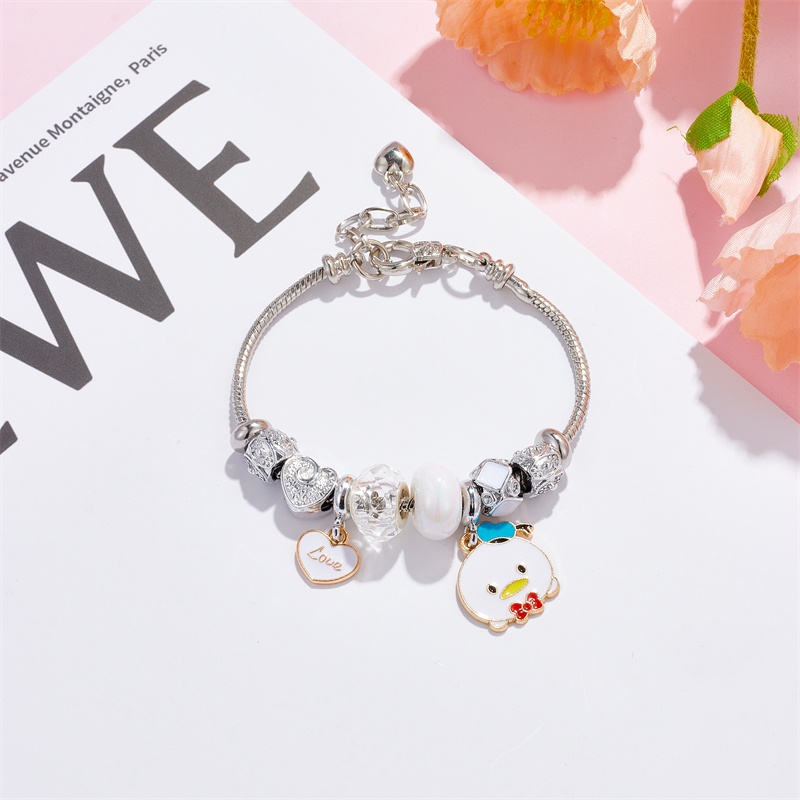 XiaoboACC Kartun Anime Mickey Minnie Stitch Liontin Stainless Steel DIY Terbuka Dapat Disesuaikan Gelang