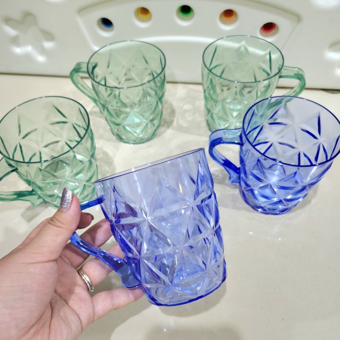 DY23 Gelas Gagang Mika Acrylic Diamond Berkualitas Mewah Mug Restoran