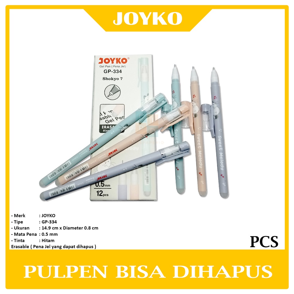 

JOYKO - Erasable Gel Pen 334 - Pulpen Gel Bisa di Hapus - Black - Pcs