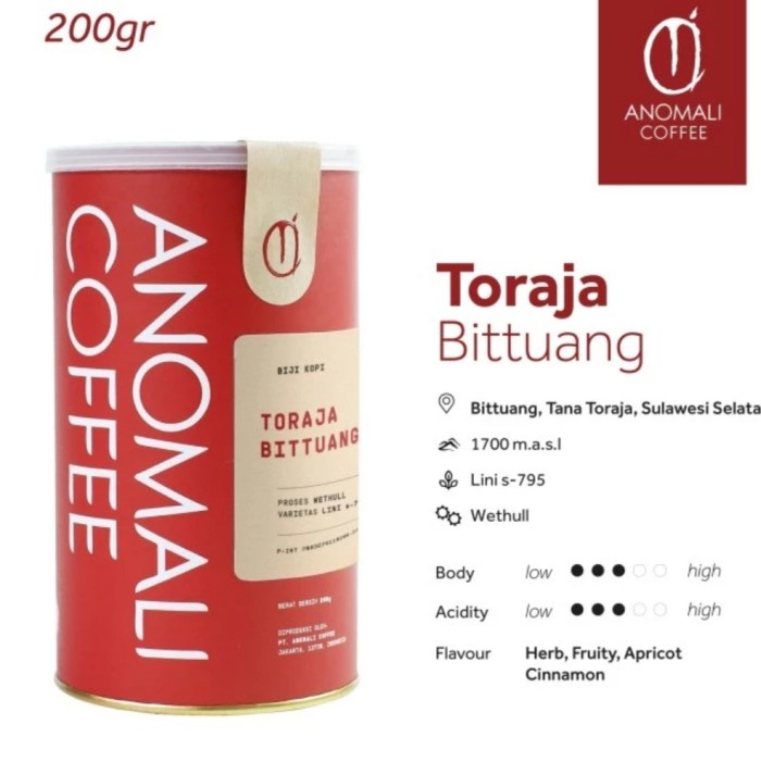 

Anomali Coffee Toraja Bittuang Biji 200gr (Bisa Request Di Giling)