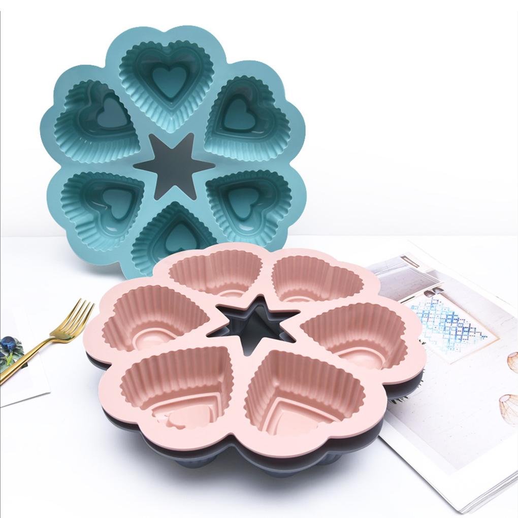 Cetakan Berbentuk Hati Silikon 6cup Baking Pan Mold Bakeware Cupcakes Menghias Aksesoris Memasak Cetakan Lovely