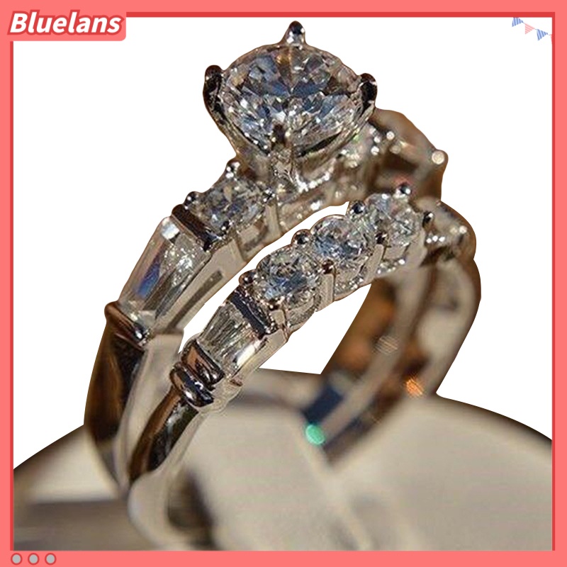 {In Stock} 2Pcs/Set Shiny Cubic Zirconia Hias Wanita Pernikahan Cincin Perhiasan Pesona Hadiah