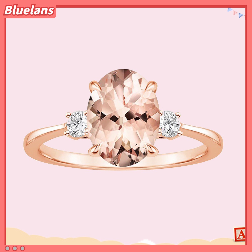 {In Stock} Telur Faux Morganite Berlian Imitasi Bertatahkan Jari Cincin Wanita Fashion Pernikahan Perhiasan