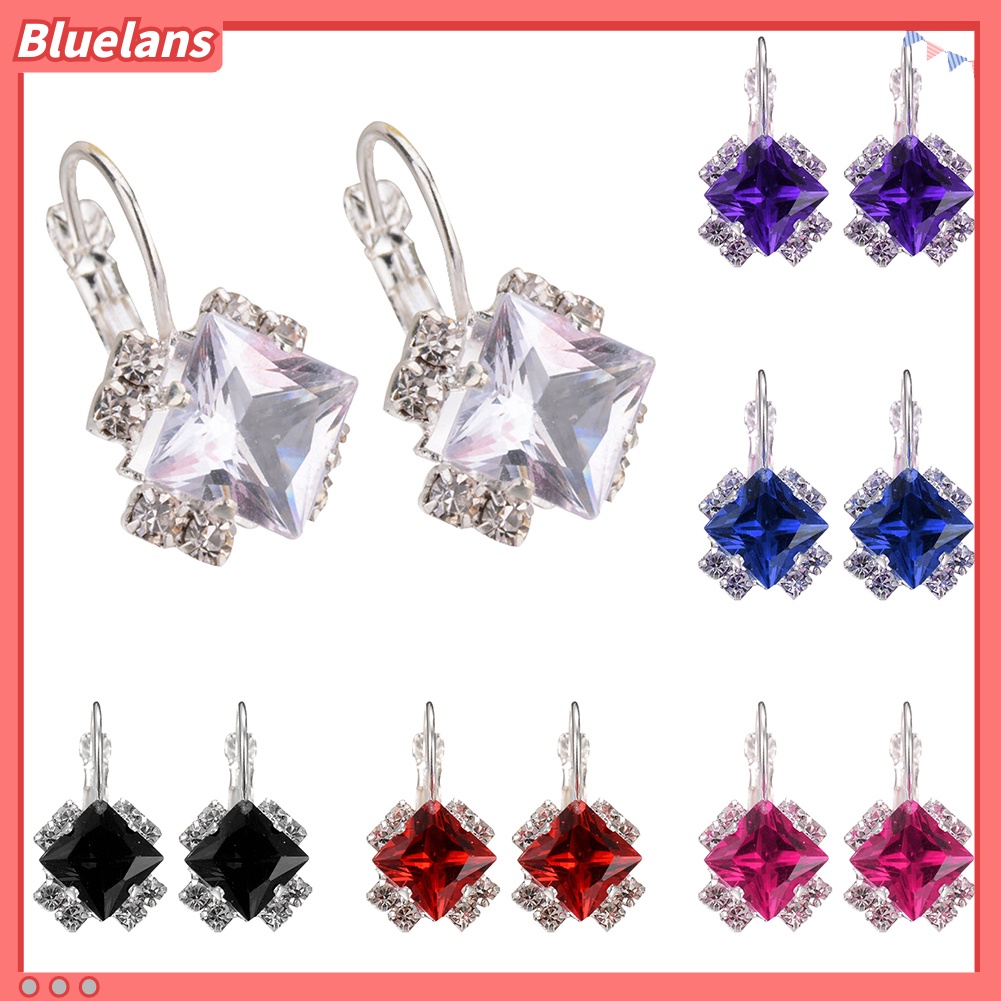 {In Stock} Fashion Wanita Berlian Imitasi Mengkilap Leverback Anting Pernikahan Pertunangan Perhiasan