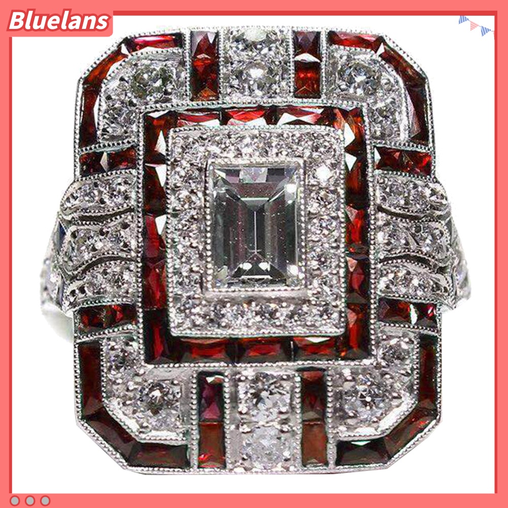 {In Stock} Pernikahan Pertunangan Wanita Retro Cubic Zirconia Bertatahkan Perhiasan Cincin Jari Persegi