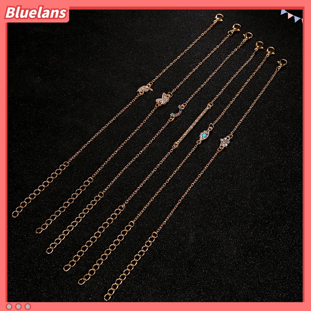 {In Stock} 6Pcs/Set Kupu-Kupu Daun Mata Jahat Pesona Berlian Imitasi Bertatahkan Wanita Bangle Gelang