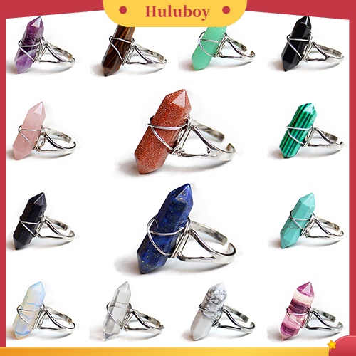 {Ready Stock} Wanita Cakra Penyembuhan Batu Kristal Sintetis Hexagonal Kawat Pembukaan Jari Cincin