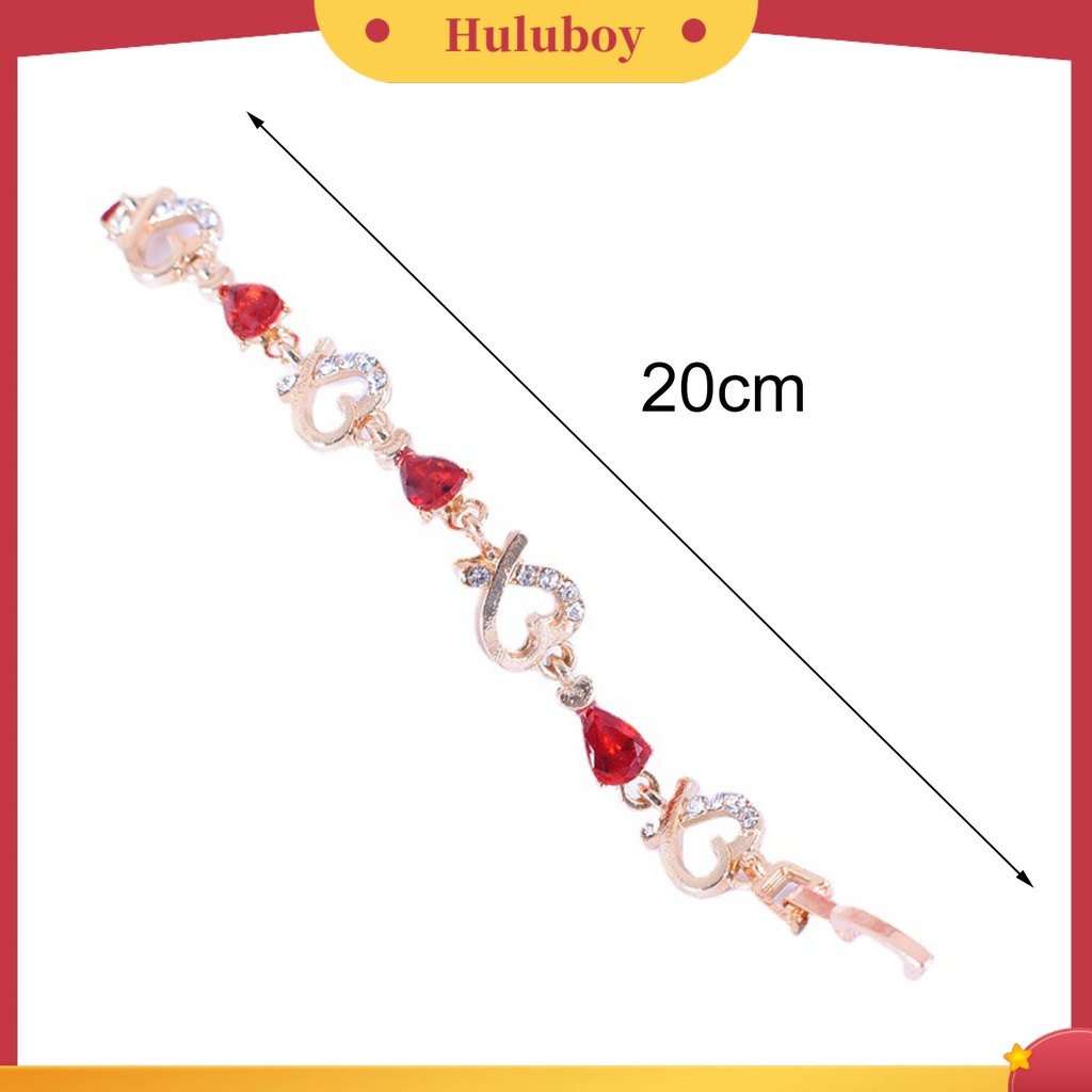 Gelang Rantai Desain Hati Hollow Aksen Berlian Imitasi Warna Merah Bahan Alloy Untuk Wanita