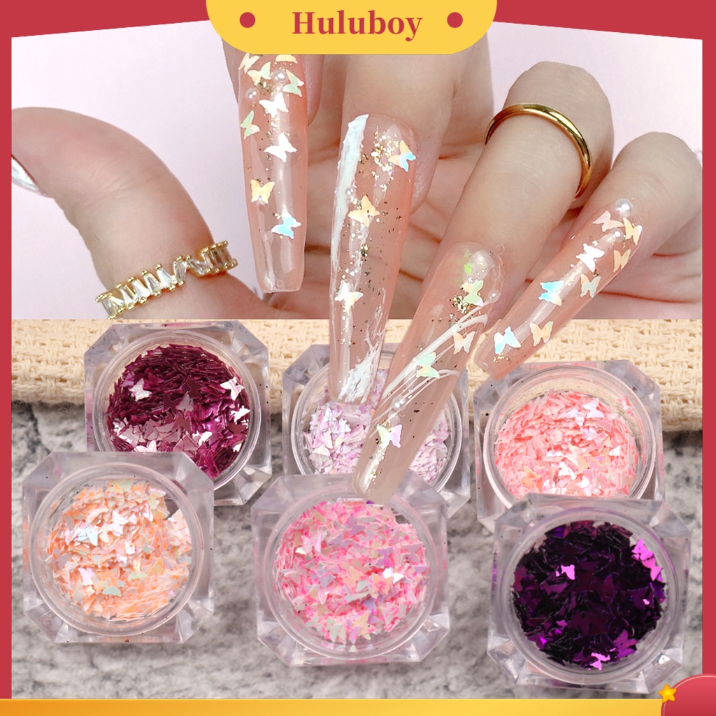 {In Stock} 6Pcs/Set Manicure Decor Cantik Bersinar Tempel Mudah Hidup Kreatif DIY Ringan Bentuk Kupu-Kupu Kuku Glitter Sequin Untuk Wanita