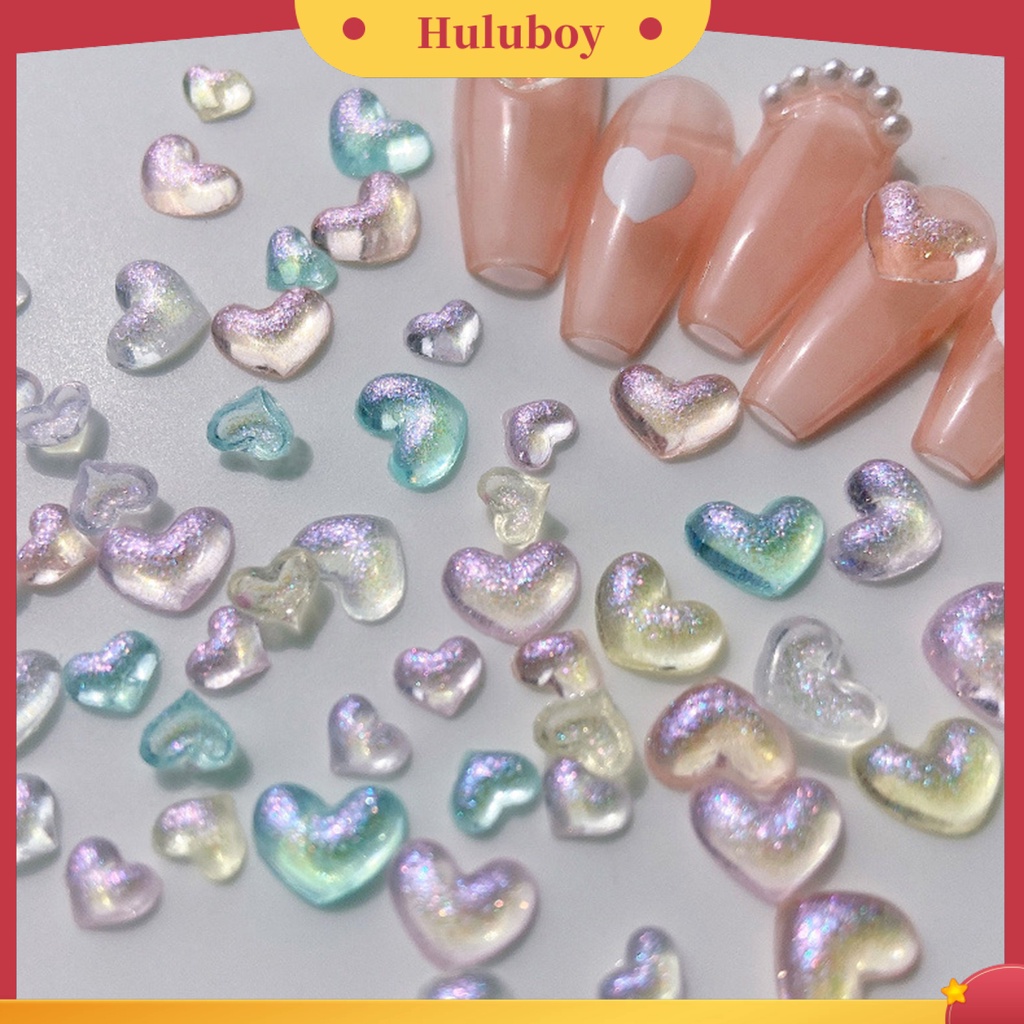 {In Stock} 50Pcs/Pack Dekorasi Nail Art Cinta Hati Busur-Simpul Beruang Indah Manicure Aksesoris Berwarna Transparan Kuku Resin Pesona Perlengkapan Kuku