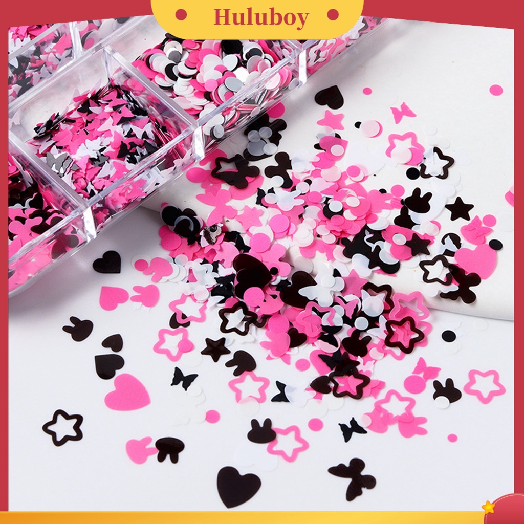 {In Stock} 1kotak Nail Art Payet Bersinar Gloss DIY Mixing Colors 12kisi Manicure Heart Rabbit Star Round Butterfly Glitter Manicure Store Supply