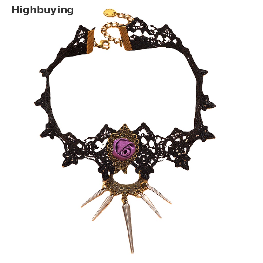 Hbid Vintage Kristal Bunga Pesona Liontin Choker Kalung Wanita Gothic Lace Choker Glory