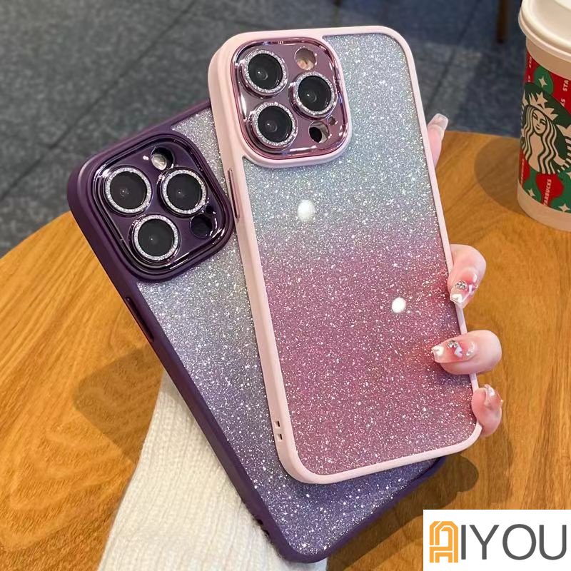 IPHONE Casing Ponsel Bling Glitter Gradasi Mewah Untuk Iphone14 13 12 11 Pro Max Plus Bumper Shockproof Pelindung Lensa Cases Cover