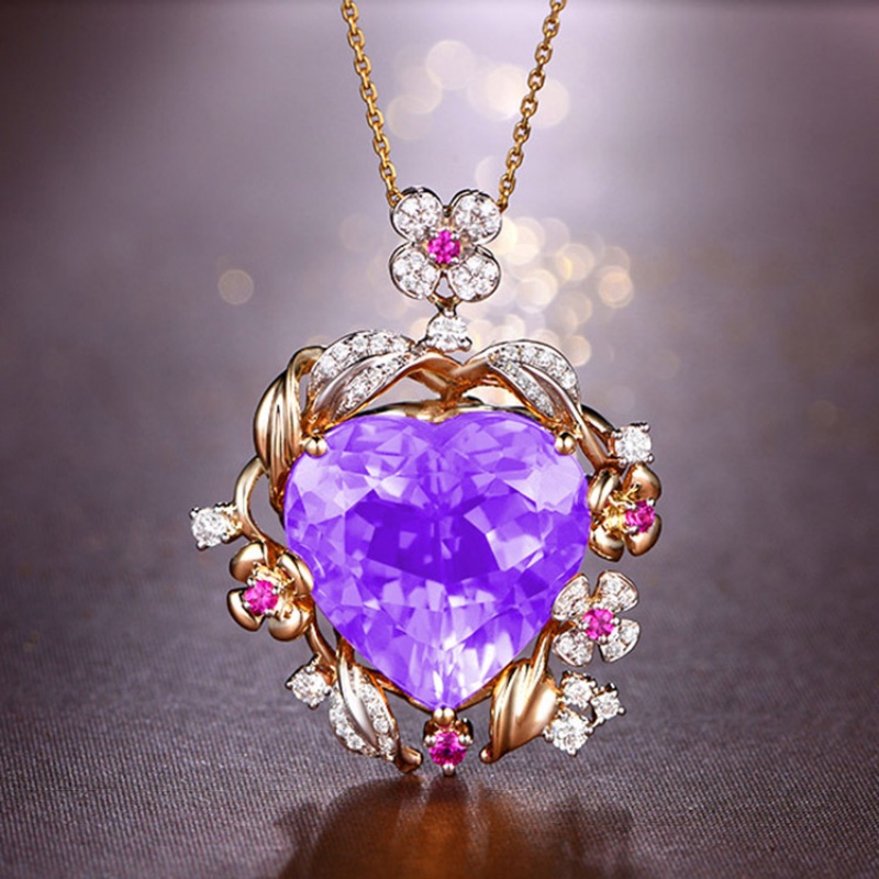 Goldkingdom Fashion Perhiasan Aksesoris Ready Stock Brasil Natural Citrine Heart Pendant 20x20 Oversized Plaid Face Bird's Nest Cut Color Treasure Necklace