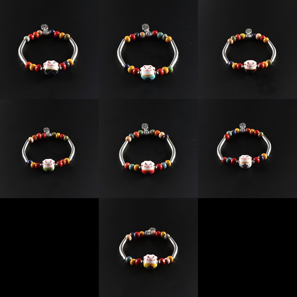 Lucky Cat Stone Beads Bracelet Bangles Sederhana Manis Gelang Keramik Untuk Wanita Gadis Hadiah Ulang Tahun Perempuan Pesona Perhiasan