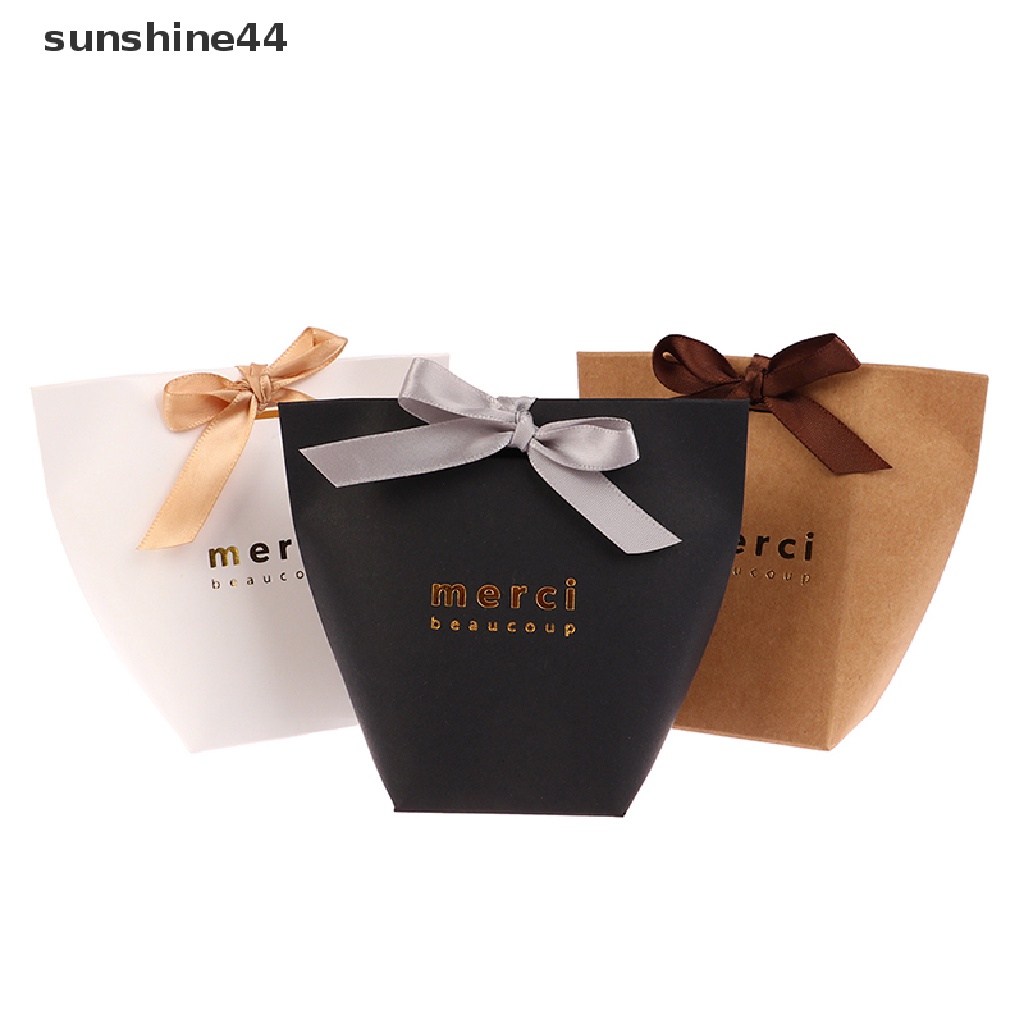 Sunshine 5pcs Kelas Atas Hitam Putih Bronzing &quot;Merci&quot; Candy Box DIY Kotak Hadiah Nikmat Pernikahan ID
