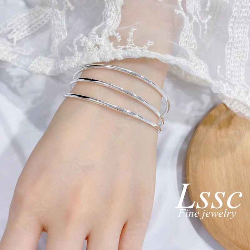 3 Pcs/Set Gelang Titanium Wanita Anti Karat Emas 18K Cantik Mewah Fashion Korea Dewasa Bangle Aksesoris Perhiasan
