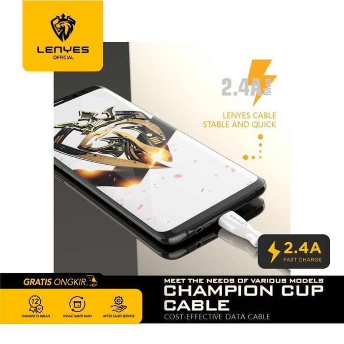 Kabel Data Fast Charging LENYES LC901 2.4A Universal - MICRO USB, Putih casan