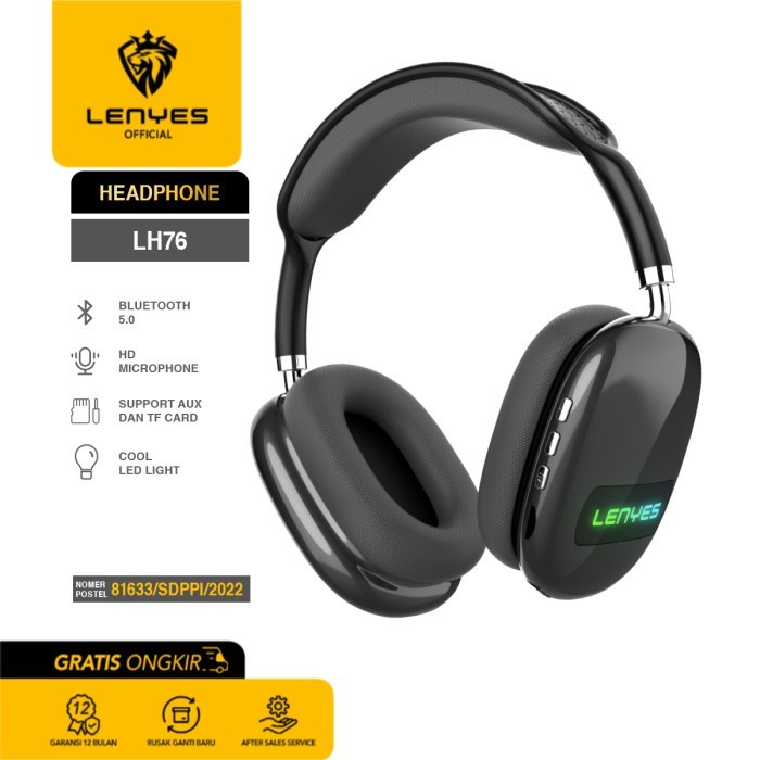 Lenyes LH76 Stereo Wireless Headset TWS RGB Bluetooth Hi-Fi Original earphone music musik gamer