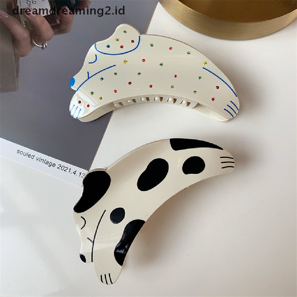 (hot) Indah Warna Berlian Imitasi Anjing Dalmatian Hewan Rambut Klip Hiasan Kepala Jepit Rambut//