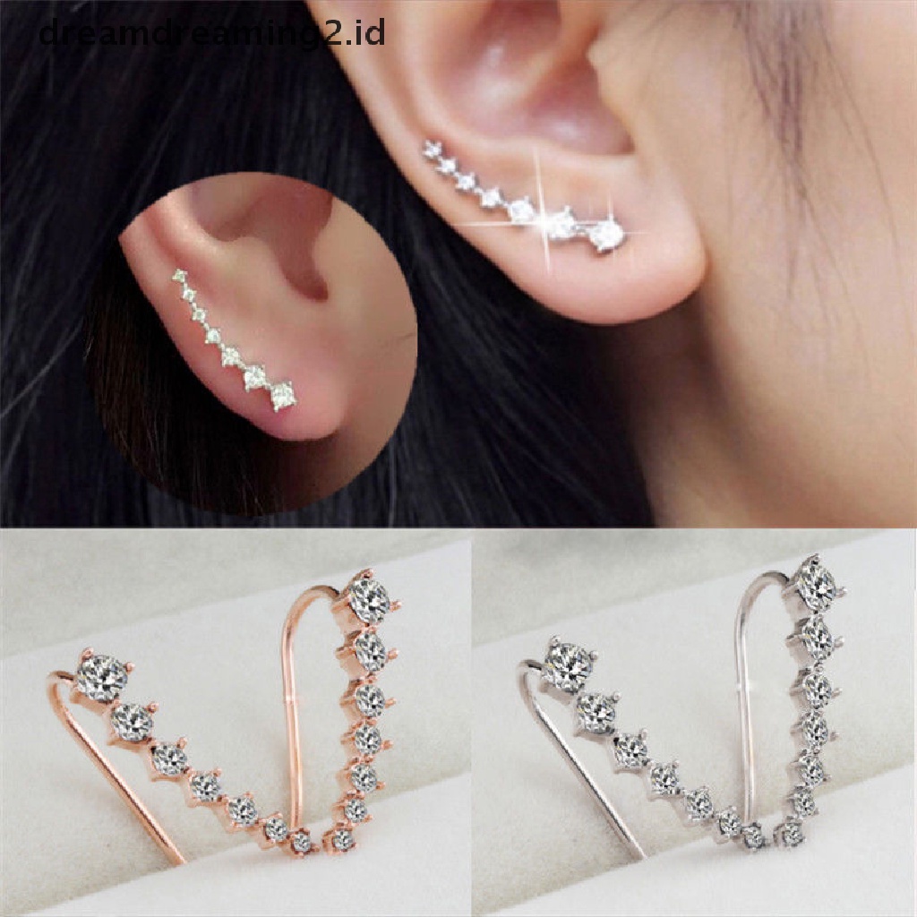 (hot) Wanita Fashion Berlian Imitasi Perak Kristal Anting Ear Hook Stud Perhiasan Hadiah//