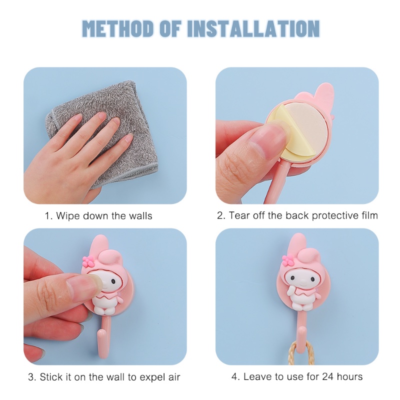 Sanrio Seri Lucu Kartun Dekorasi Kamar Tempel Kait Pukulan Gratis Berkualitas Tinggi Multi-Fungsional Self-adhesive Hooks Alat Penyimpanan Rumah Tangga