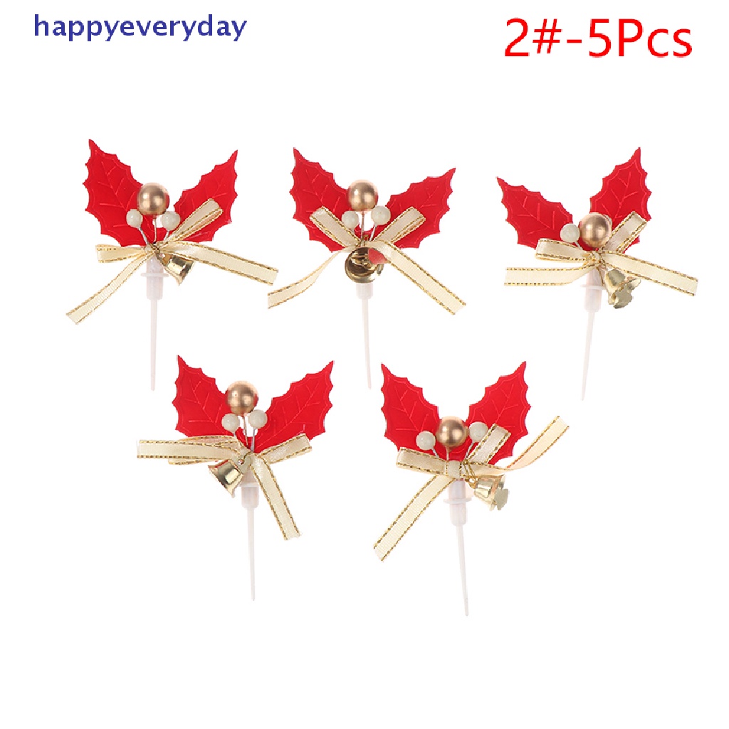 [happy] 5pcs Christmas Fruit Fork Leaf Xms Dekorasi Pohon Kue Plugin Party Decor [ID]