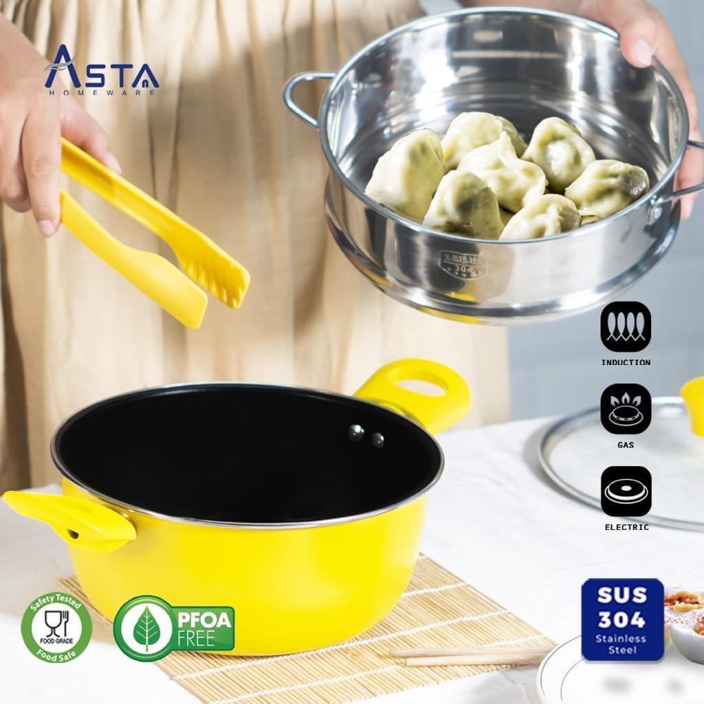 ASTA Panci Set LEMONA 100 Panci Dandang Kukus Steamer 24CM Stainless Steel SUS 304