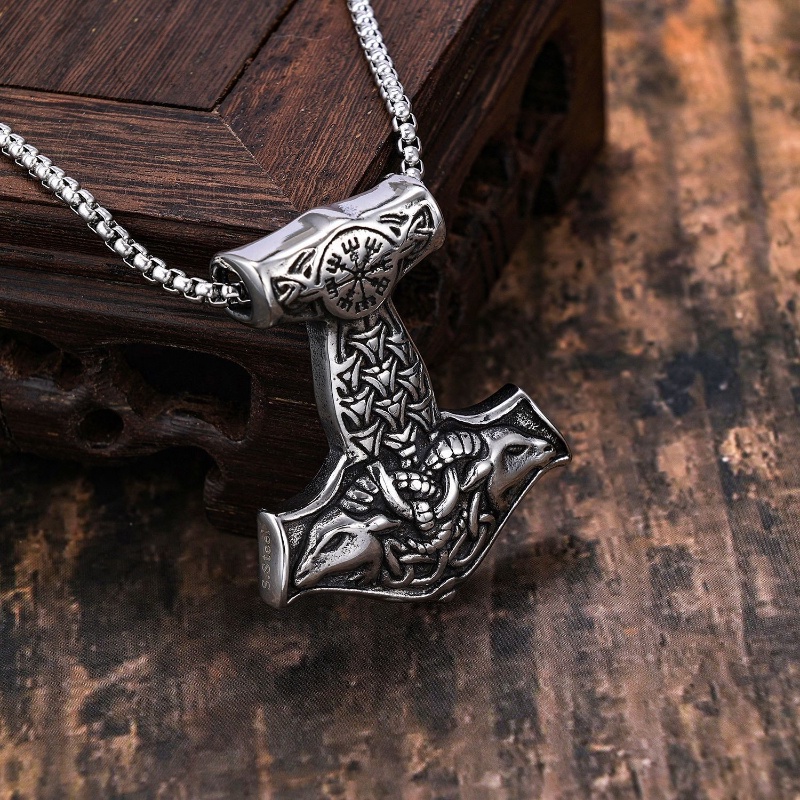 [Z H Perhiasan] Vintage Nordic Viking Ganda Antelope Domba Kepala Hip Hop Liontin Pria Dan Wanita Fashion Stainless Steel Kalung Punk Pesta Rock Perhiasan Aksesoris