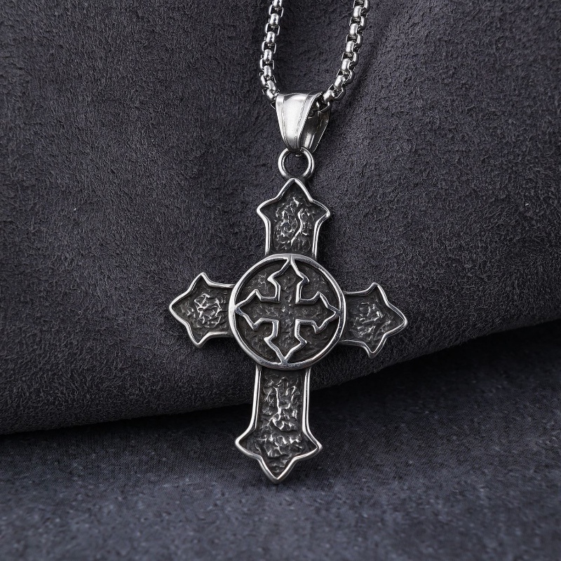 [Z H Perhiasan] Vintage Punk Ganda Liontin Salib Untuk Pria Dan Wanita Fashion Stainless Steel Kalung Hip Hop Pesta Perhiasan Aksesoris