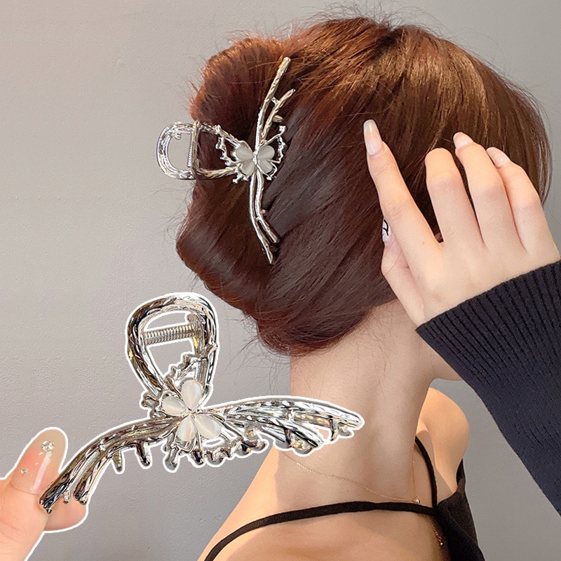 Jepit Rambut Batu Mata Kucing Kupu-Kupu 11cm Untuk Wanita Fashion Metal Hair Clip Aksesoris Rambut