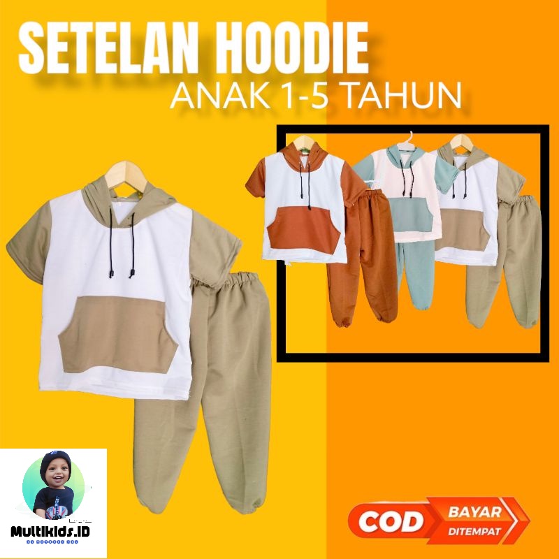 setelan anak unisex lengan panjang trendy hoodie tebal premium 1-5 tahun
