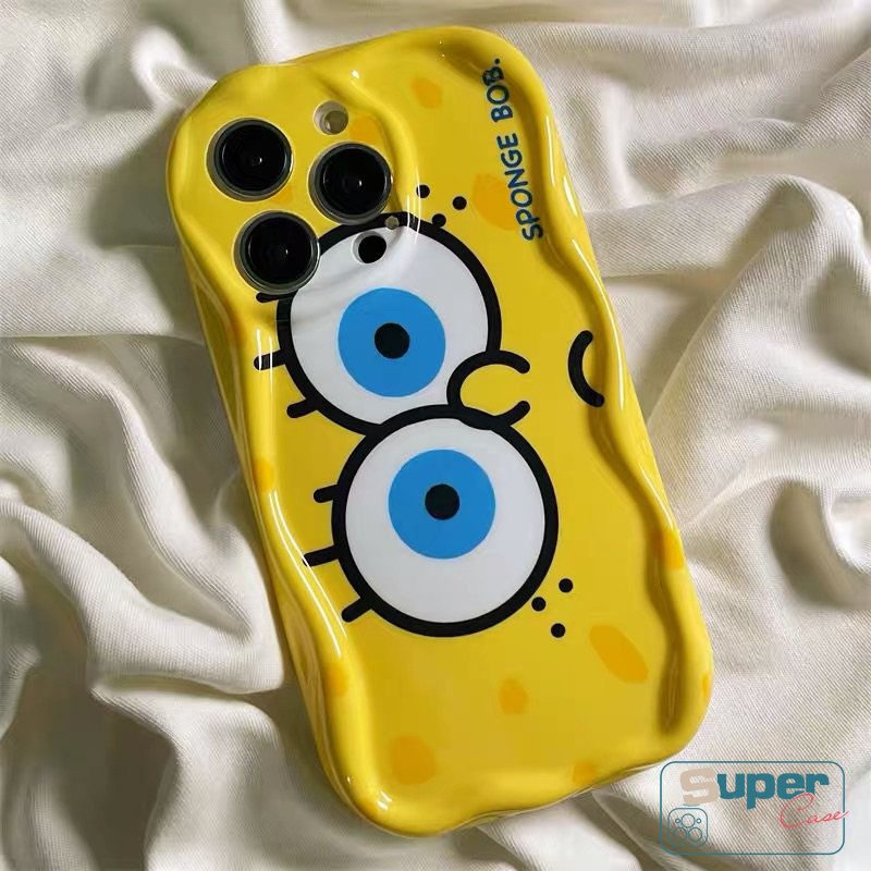 Casing Kartun Shockproof Kompatibel Untuk IPhone 7Plus XR 6s 6 7 8 Plus 13 14 11 12 Pro Max X XS Max SE 2020 Star 3D Wavy Curved Edge Cute SpongeBob Patrick Airbag Glossy Soft Cover