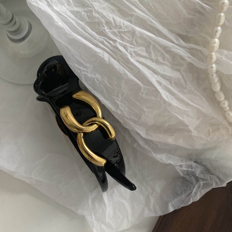 Elegan Dan Modis Emas Ganda C-Huruf Grip Klip Korea Fashion Akrilik Wanita Ponytail Clip Hitam Tinggi Ponytail Jepit Rambut