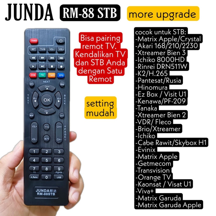 REMOTE UNIVERSAL SET TOP BOX STB DVB-T2 BERBAGAI MEREK JUNDA RM 88